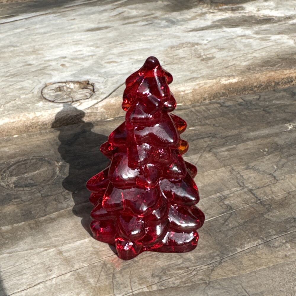 Mosser Glass USA MINI Christmas Tree RED 2.5” tall Holiday Decor Glows!